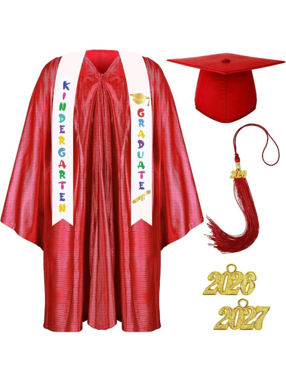 2026 Preschool Kindergarten Graduation Gown Cap Tassel Set with Charm Stole Gift